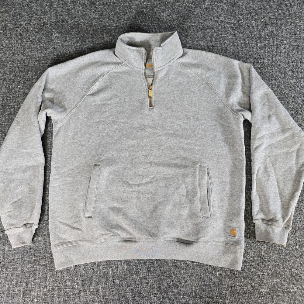 Carhartt Midweight Sweater Quarter Zip Mock Neck Pull Over Large Gray
